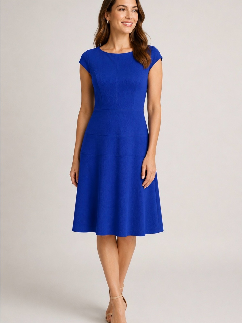 Anne Klein Cobalt Blue Cap-Sleeve Fit-and-Flare Midi Dress Size 4
